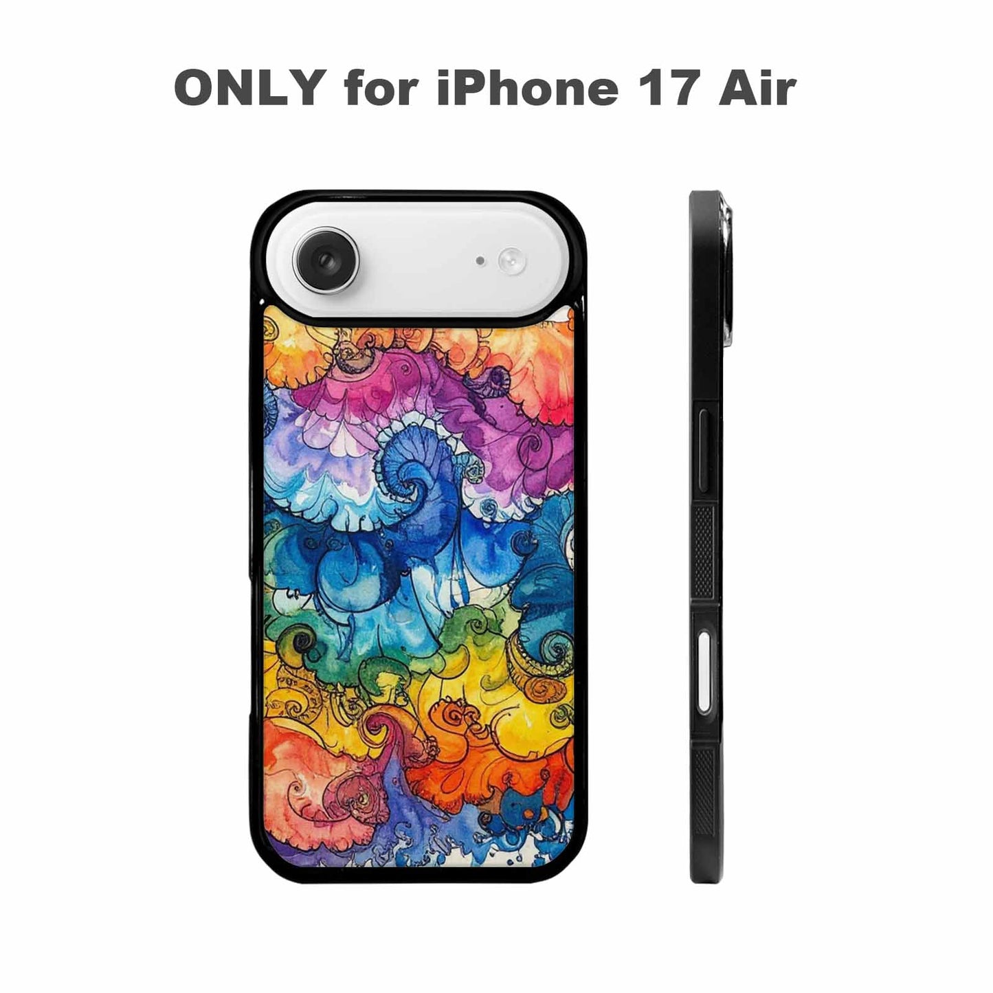 iPhone 17 Air Case — Tie Dye Swirls Black Blue Tie, Custom Phone Case