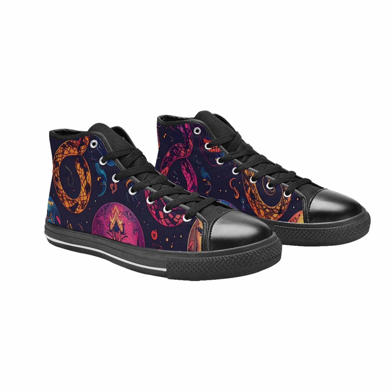 WOMEN'S Snake Skulls Print High Top Canvas Neon Fantasy Custom Shoes