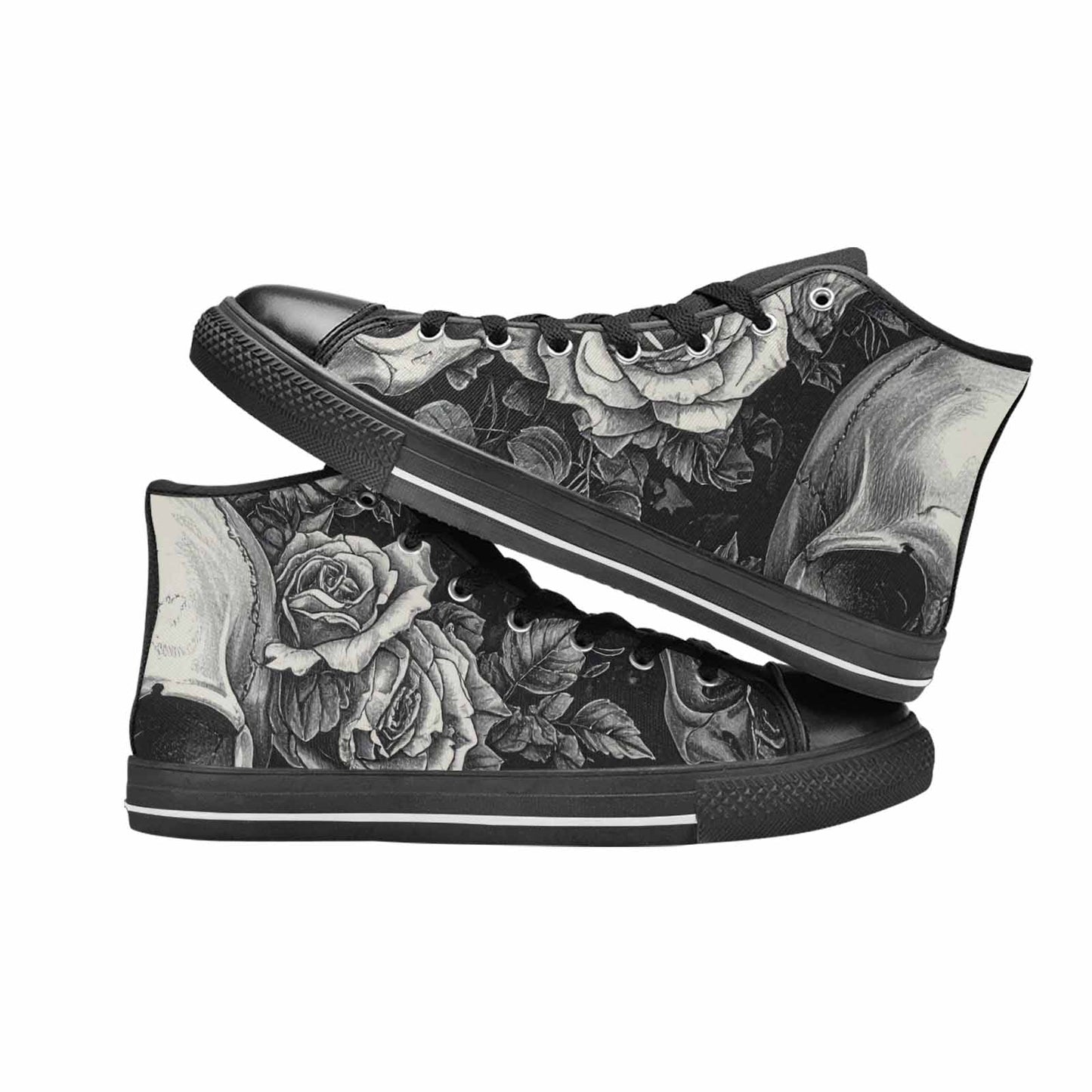MEN'S Skulls Roses Pen Ink High Top Canvas Vibrant Chaos Shoes