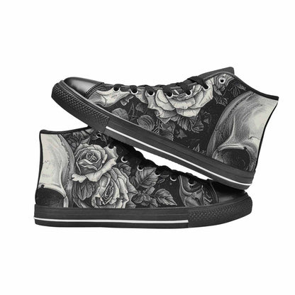 MEN'S Skulls Roses Pen Ink High Top Canvas Vibrant Chaos Shoes
