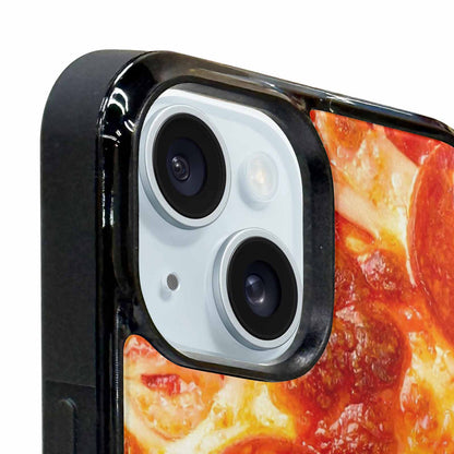 iPhone 15 Plus Case — Pepperoni Pizza Background Art Filling Entire, Personalized Phone Case