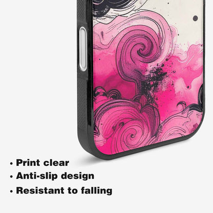 iPhone 16 Plus Case — Van Gogh Swirl Black Pink Ink, Original Design Phone Case