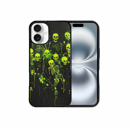iPhone 16 Plus Case — Skeletons Neon Green Glow Skeletons Pattern, Custom Phone Case