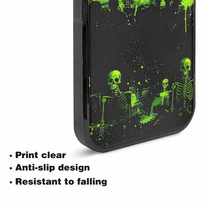 iPhone 15 Plus Case — Skeletons Neon Green Glow Skeletons Pattern, Custom Art Phone Cover