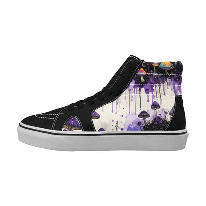MEN'S Mushrooms Black & Purple Ink High Top Canvas Streetwear Neon Fantasy All Over Print Shoes