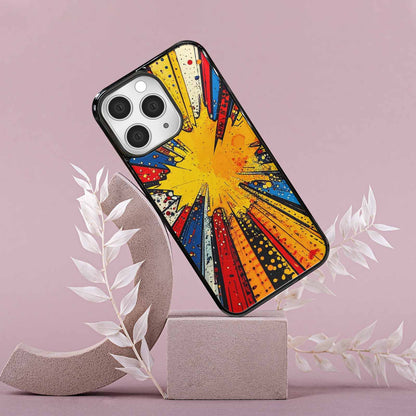 iPhone 15 Pro Max Case — Comic Halftone Comic Bursts Pattern Hundreds, Custom Print Case Cover