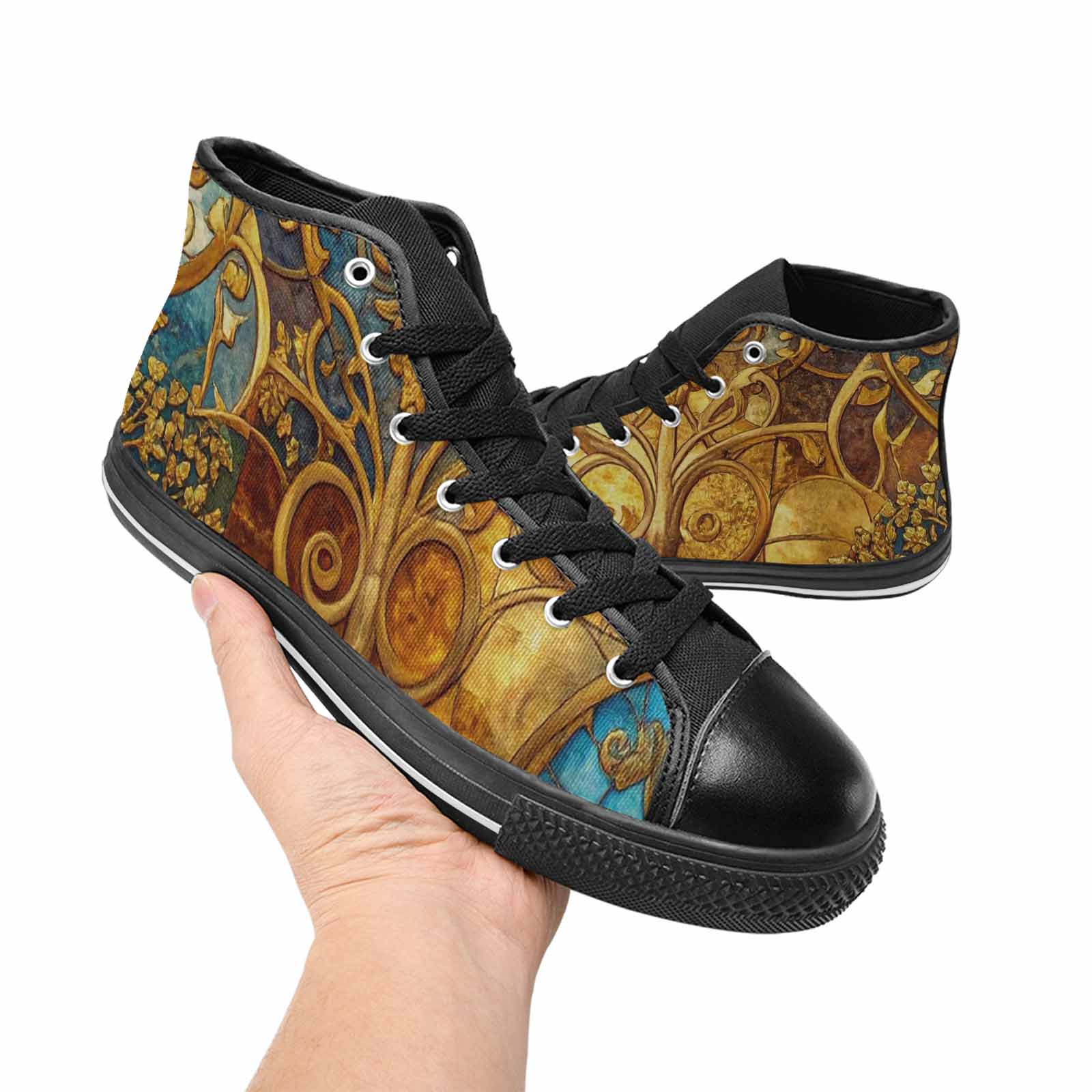 WOMEN'S Klimt-Style Gold Leaf High Top Canvas Vibrant Chaos Shoes