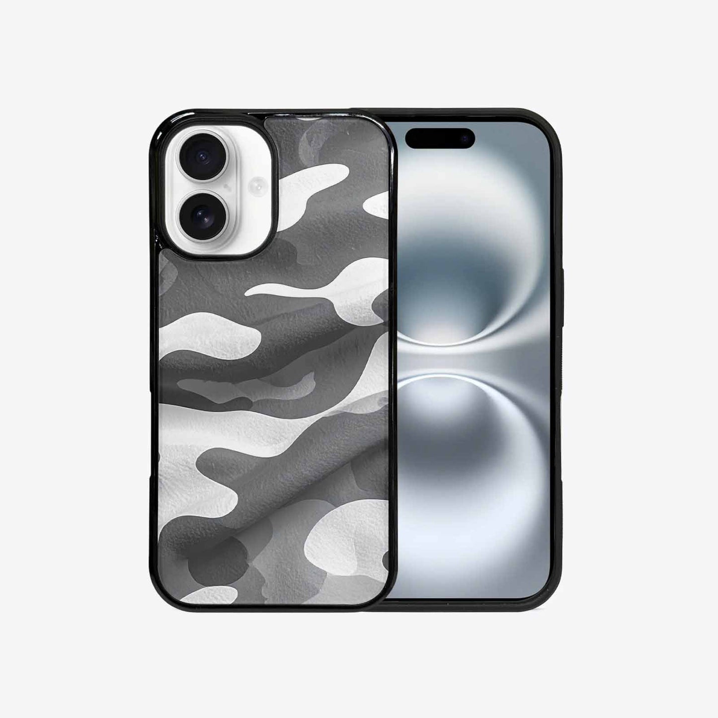 iPhone 16 Case — Grey Camo Print, Original Design Phone Case