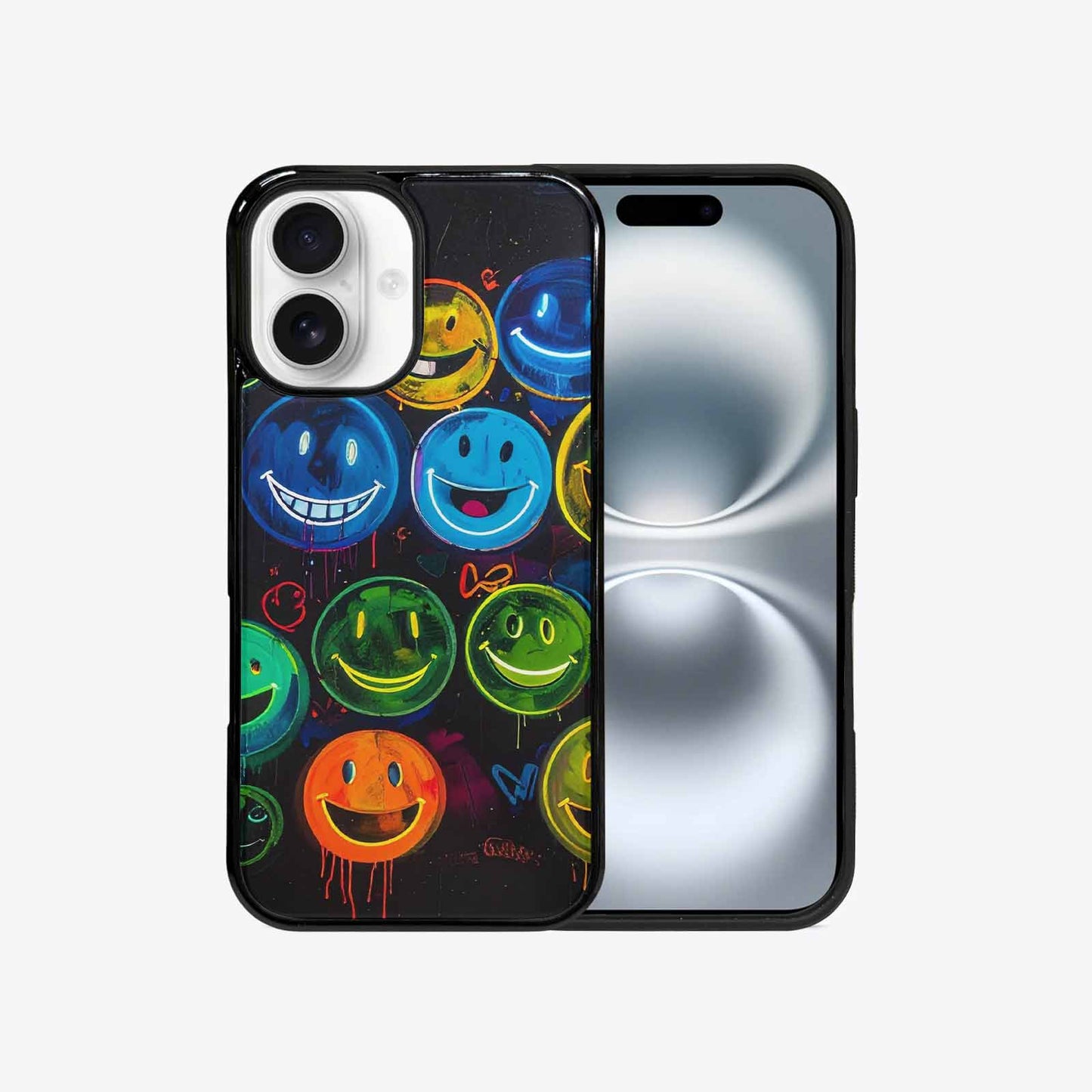 iPhone 16 Case — Smiley Faces Glow Smiley Faces Pattern, Unique Phone Case Design