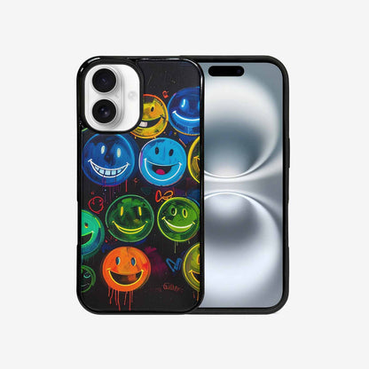 iPhone 16 Case — Smiley Faces Glow Smiley Faces Pattern, Custom Designed Case Cover