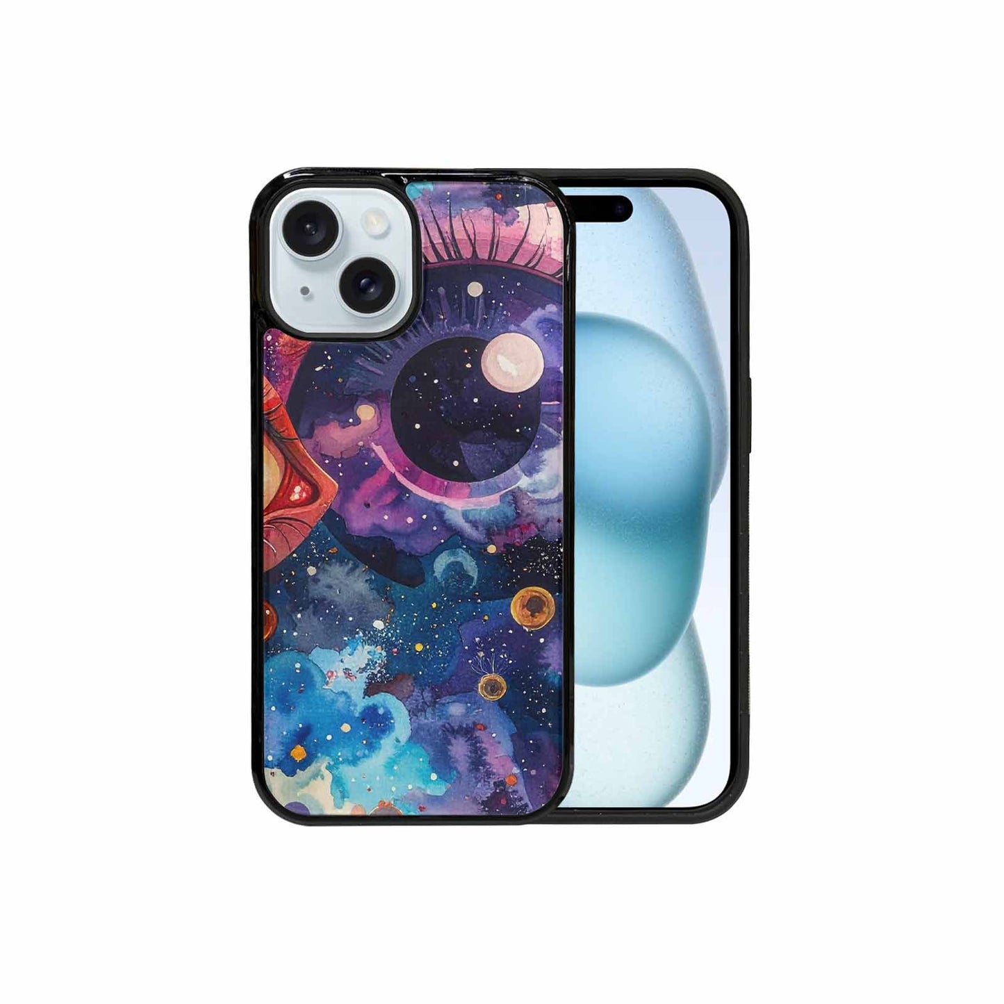 iPhone 15 Case — Cartoon Eyeballs Galaxy, Custom Art Phone Cover