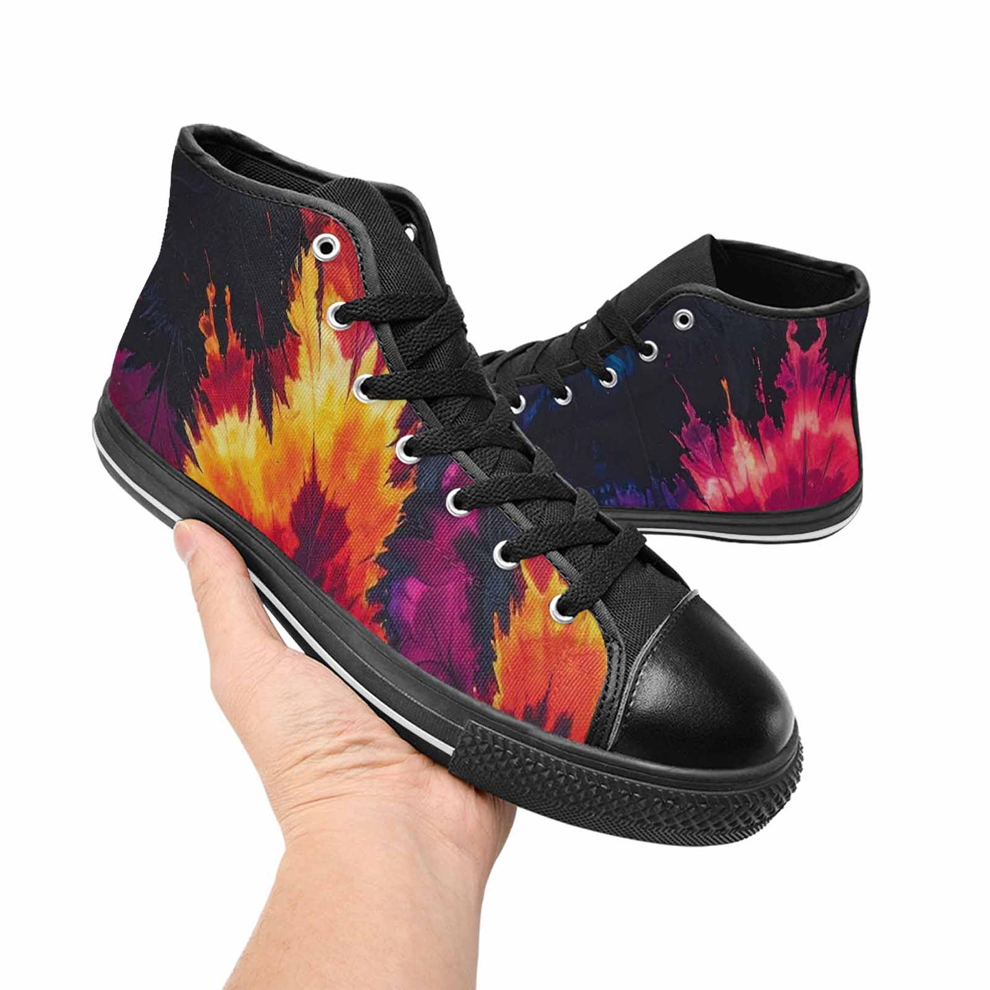 MEN'S Tie Dye Dark High Top Canvas Neon Fantasy Custom Shoes