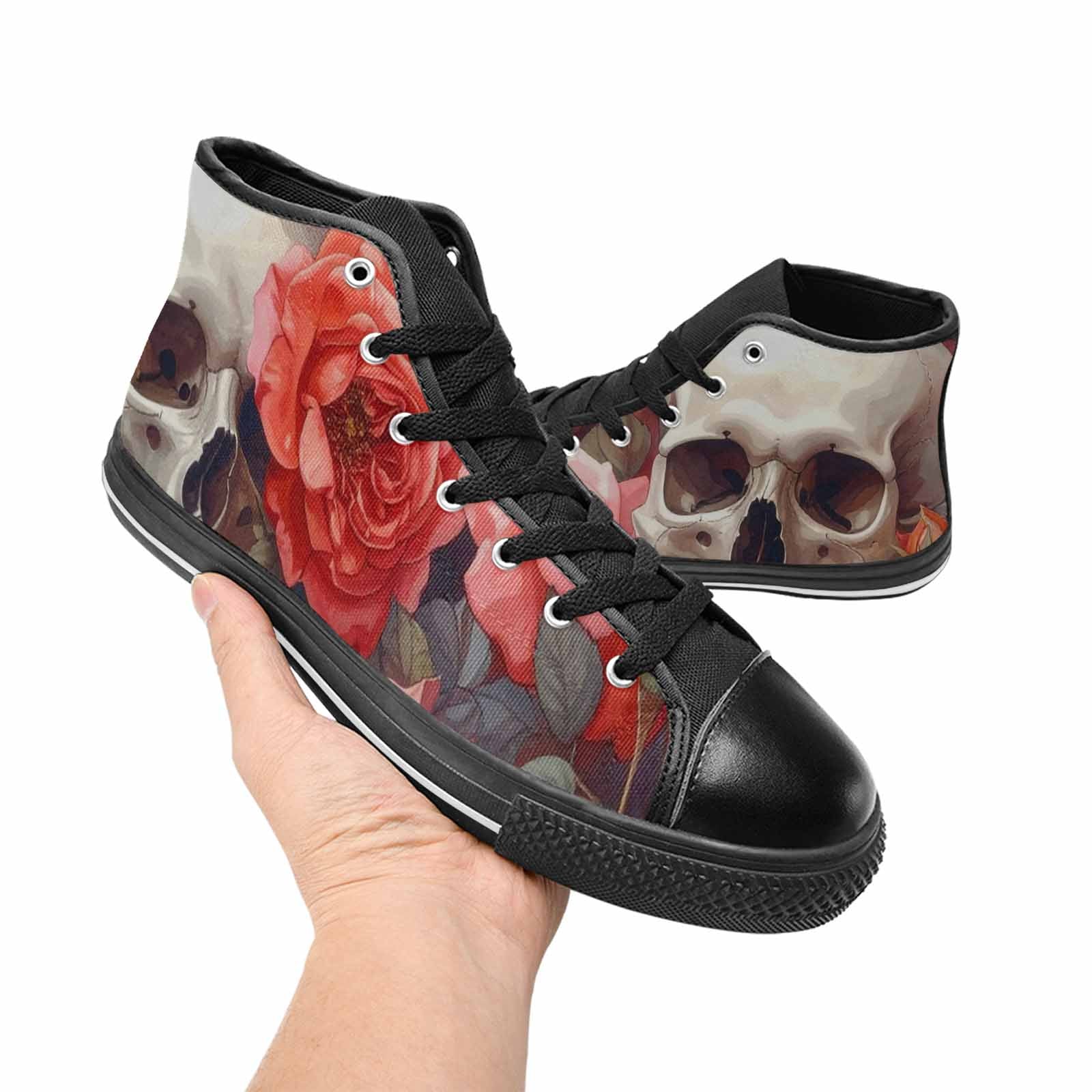 WOMEN'S Skulls Roses Soft Airbrush High Top Canvas Y2K Custom Shoes