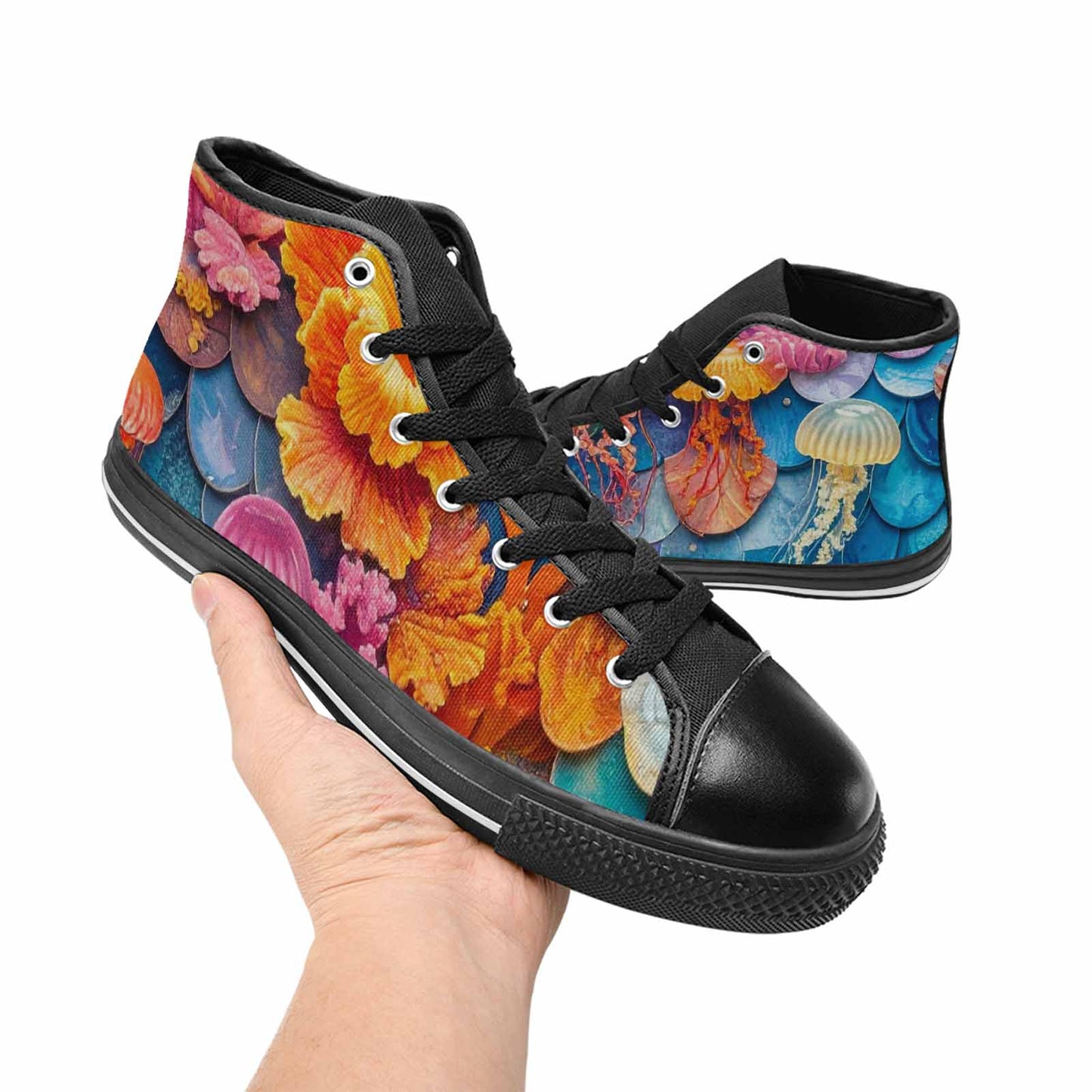 MEN'S Fish Scale Coral High Top Canvas Dark Academia Custom Sneakers
