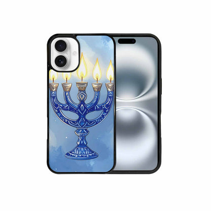 iPhone 16 Plus Case — Hanukkah Menorah Pattern Seamless Repeat Jewish, Unique Phone Case Design