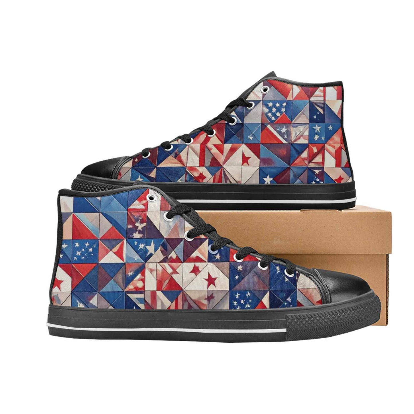 MEN'S American Flag Stars High Top Canvas Vivid Custom Sneakers
