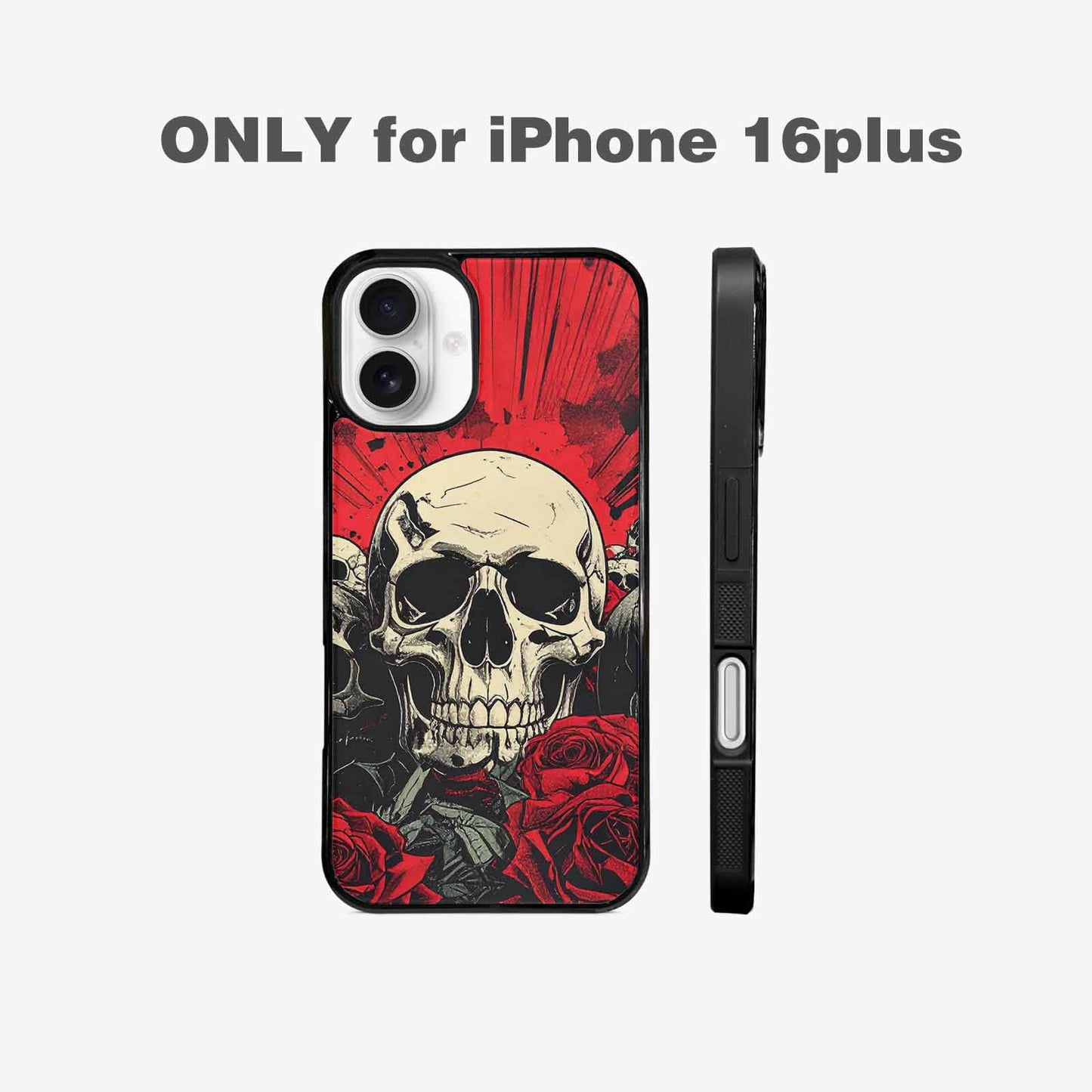iPhone 16 Plus Case — Skull Dark Art Gothic Print, Original Design Phone Case