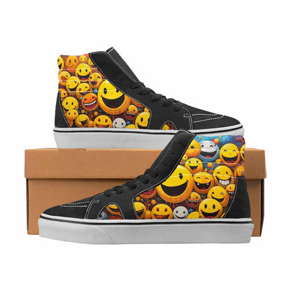 WOMEN'S Smiley Face Yellow High Top Canvas Unique Print Aesthetic Custom Kicks