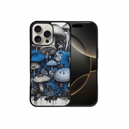 iPhone 16 Pro Max Case — Mushrooms General Black Blue Ink Mushrooms, Custom Phone Case