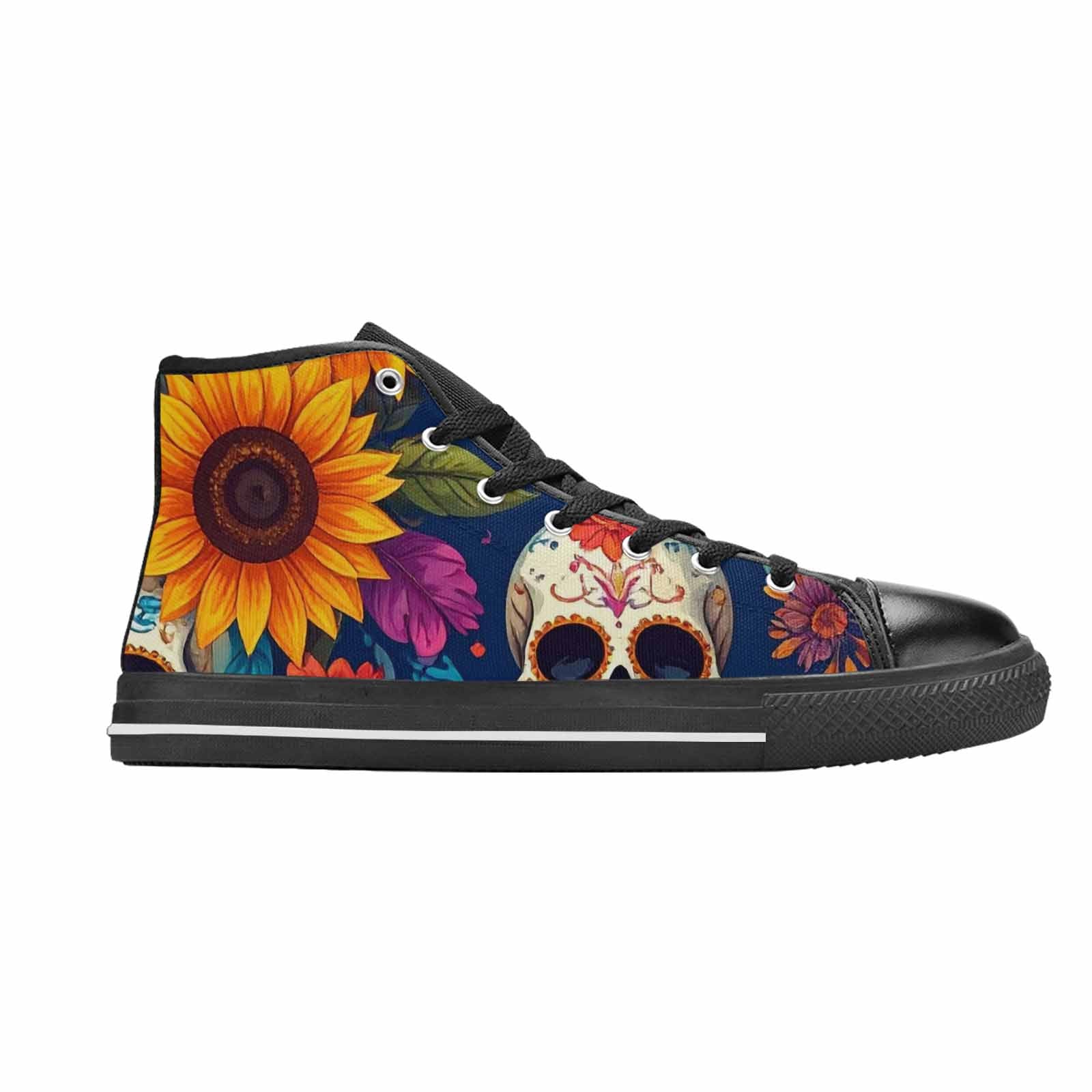 MEN'S Sunflower Skulls Print High Top Canvas Wallpaper Art Custom Shoes