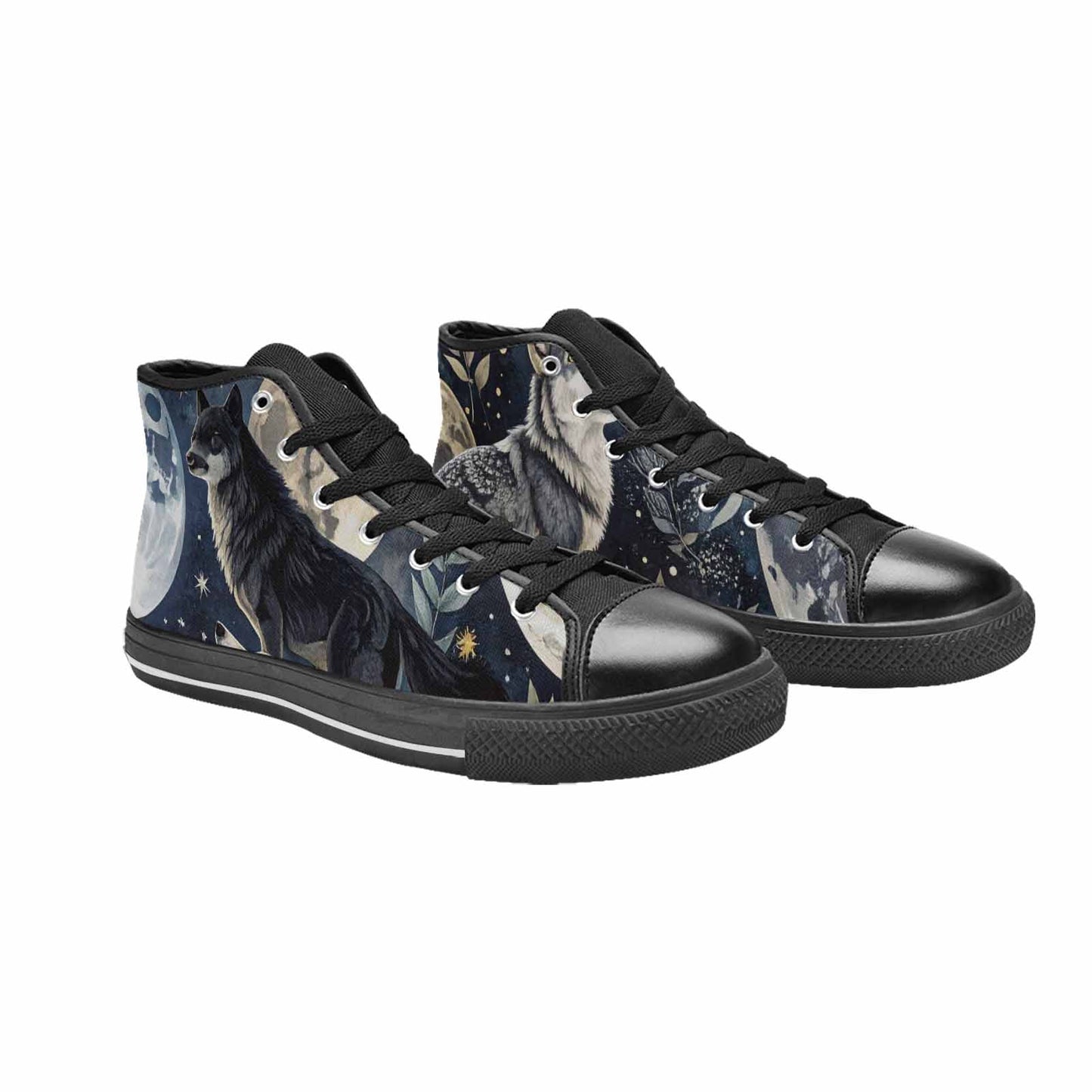 WOMEN'S Wolf Silhouette Moon High Top Canvas Dark Academia Custom Sneakers
