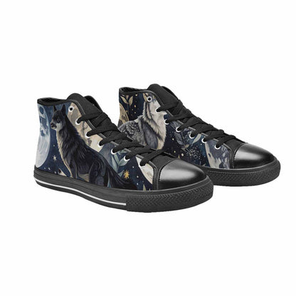 WOMEN'S Wolf Silhouette Moon High Top Canvas Dark Academia Custom Sneakers