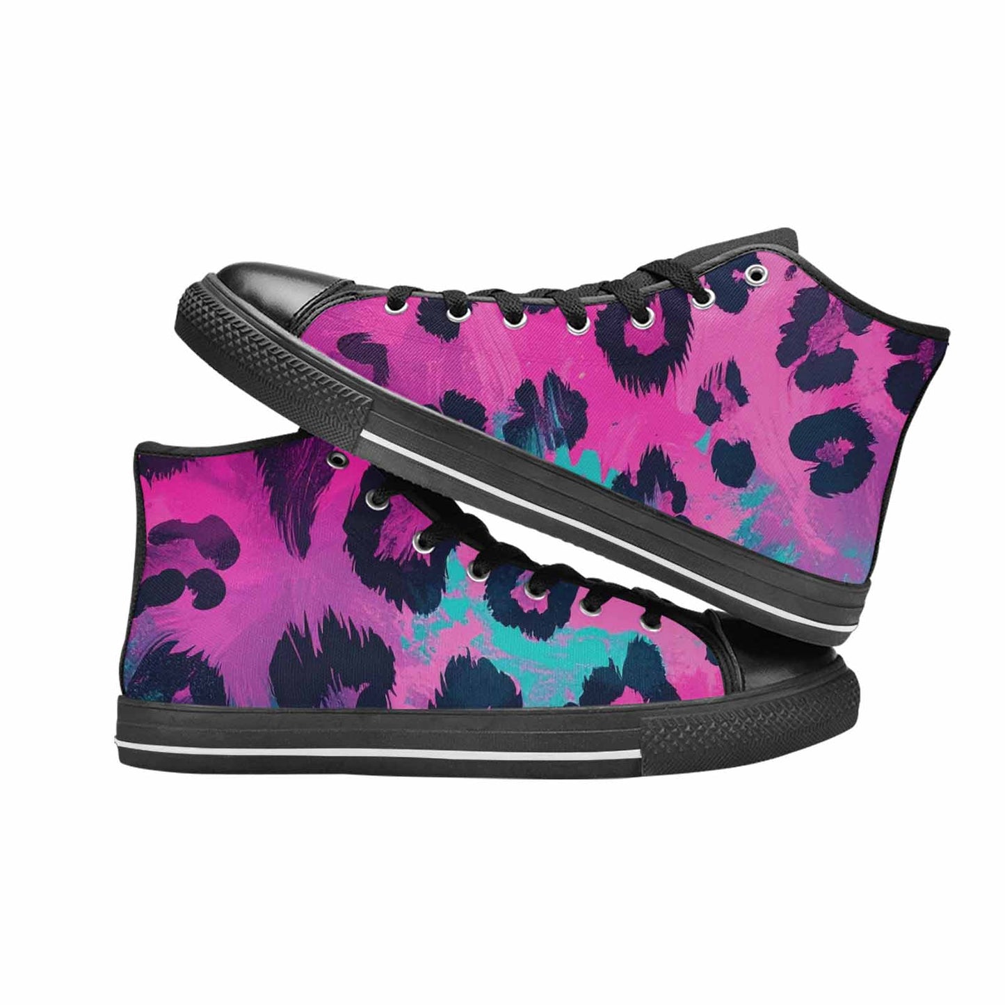 MEN'S Leopard Neon Pink Teal Airbrush High Top Canvas Dark Academia Custom Shoes