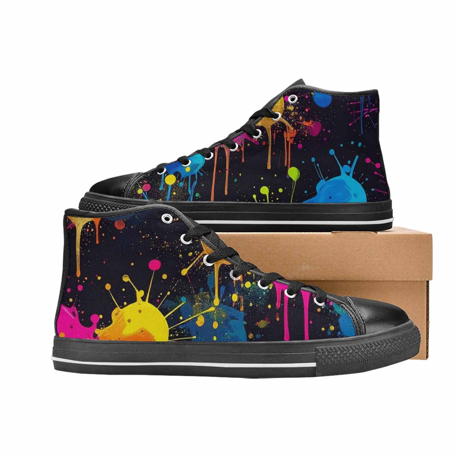 WOMEN'S Paint Splatter High Top Canvas Vivid Custom Sneakers
