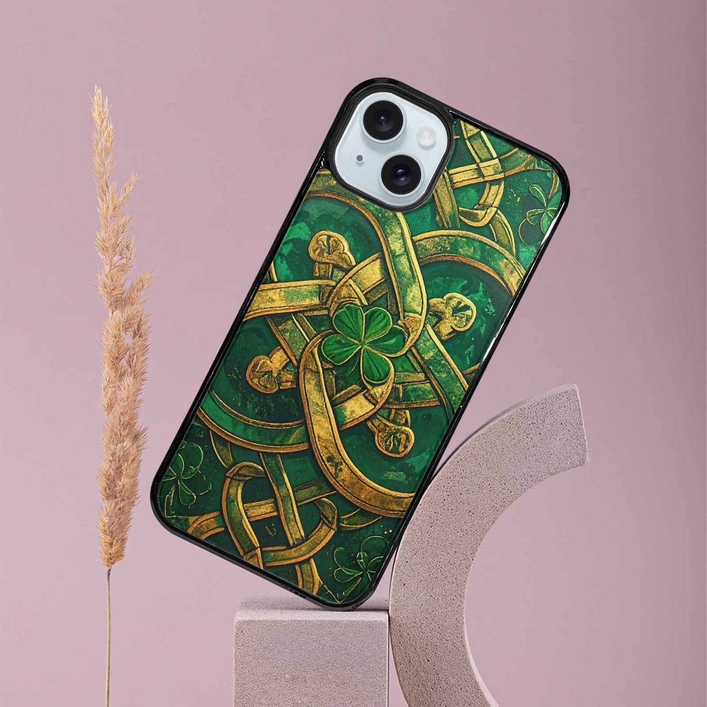 iPhone 15 Plus Case — Irish Celtic Knot Pattern Shamrocks Seamless, Personalized Phone Case
