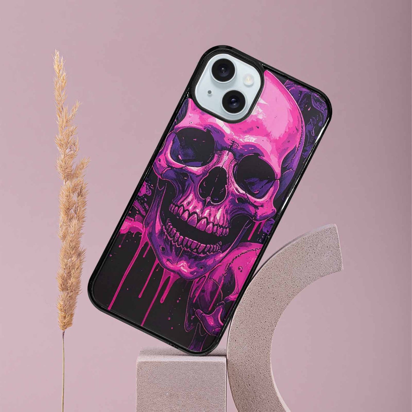 iPhone 15 Plus Case — Pink Purple Skeletons Neon Drip Melting, Customized Protective Case