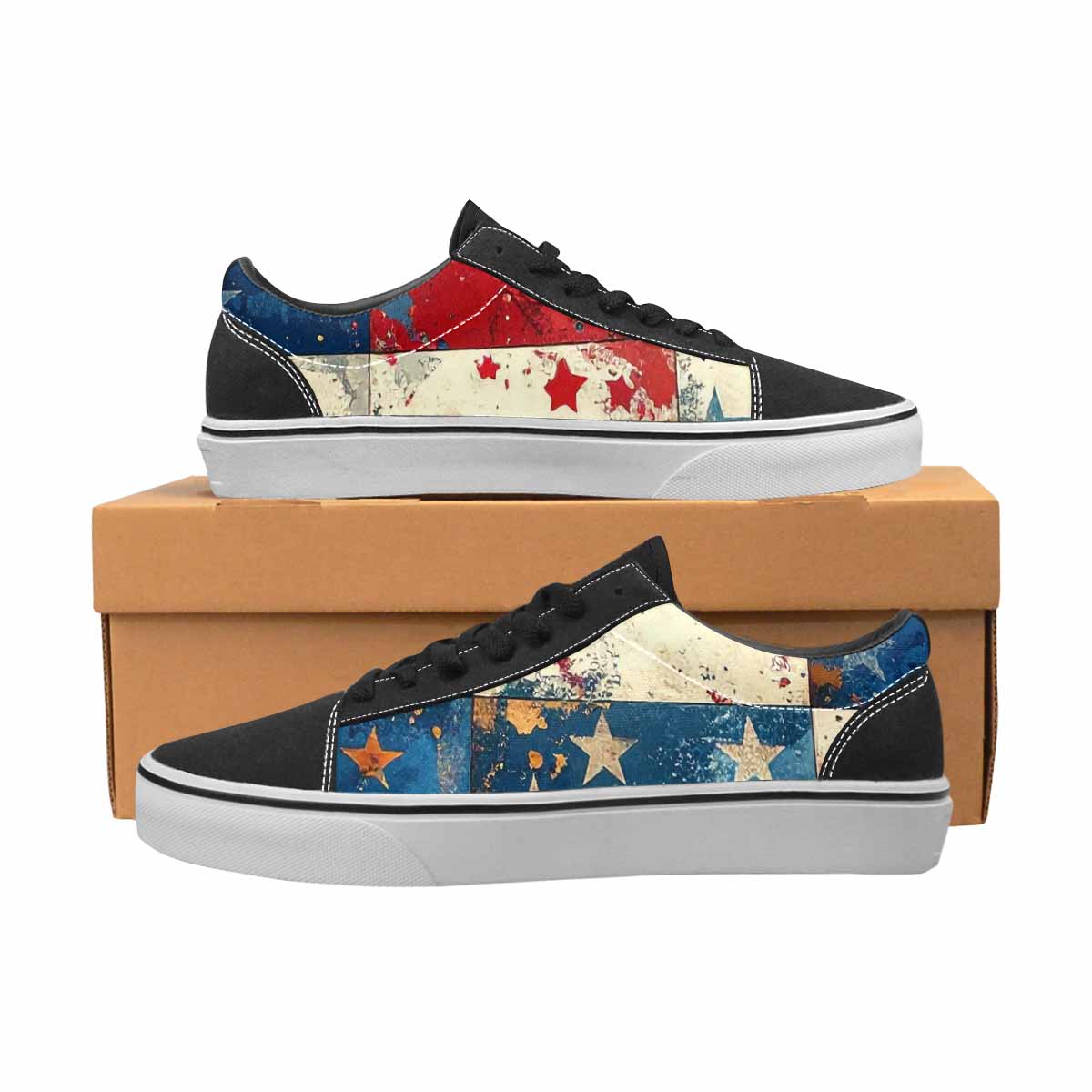 WOMEN'S American Flag Stars Canvas Lace-Up Grunge Custom Shoes