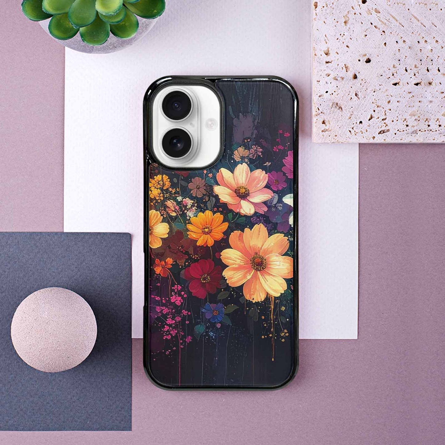 iPhone 16 Case — Shadowy Glitch Floral Pattern Hundreds Of, Custom Art Phone Cover