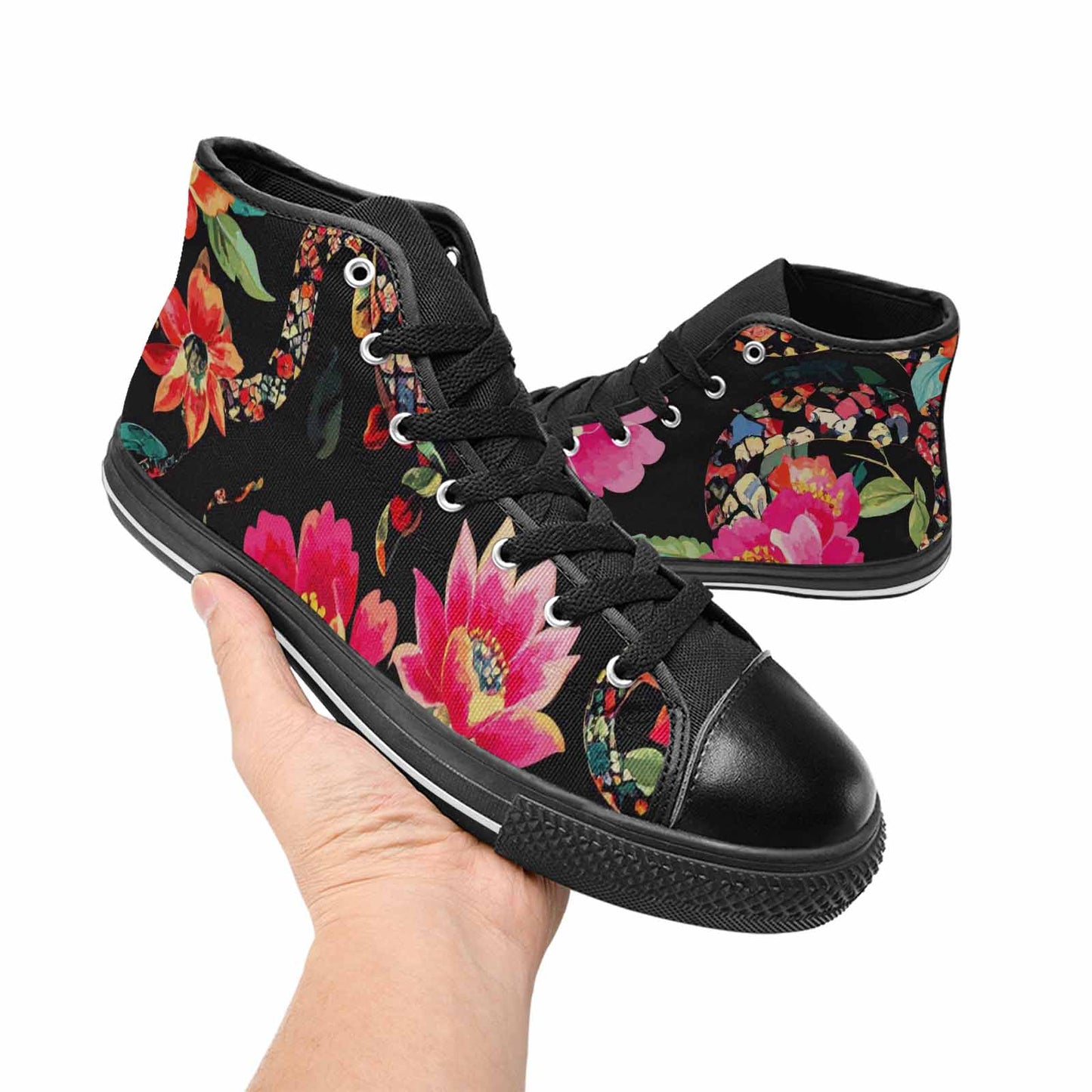 WOMEN'S Floral Snake Print High Top Canvas Cottagecore Shoes