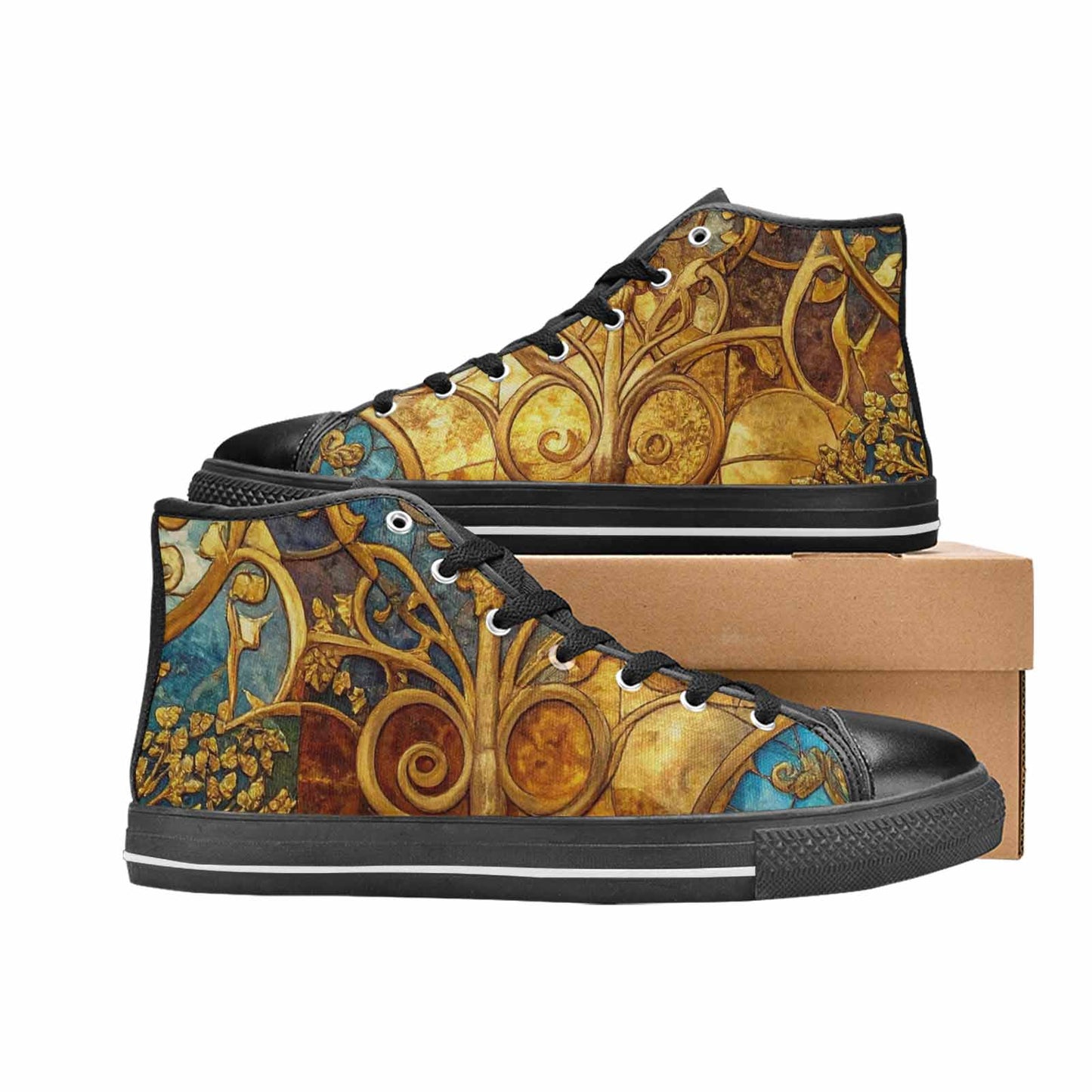 WOMEN'S Klimt-Style Gold Leaf High Top Canvas Vibrant Chaos Shoes