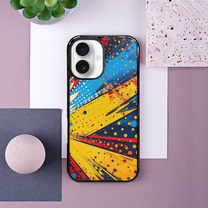 iPhone 16 Case — Comic Halftone Comic Bursts Pattern Hundreds, Original Design Phone Case