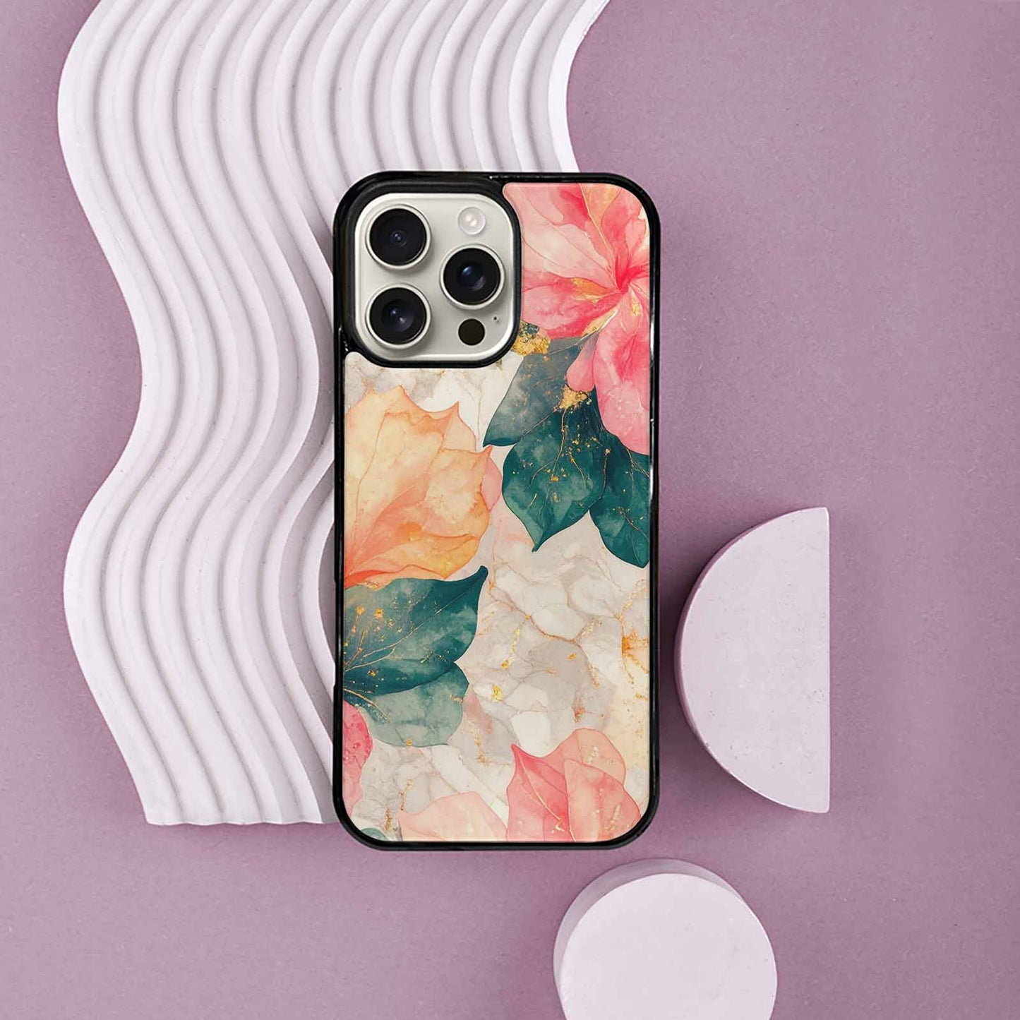 iPhone 16 Pro Max Case — Marble Floral, Custom Phone Case