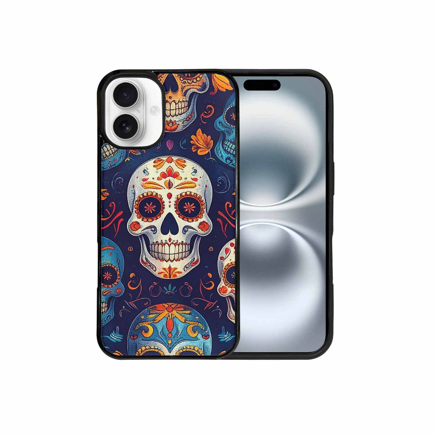 iPhone 16 Plus Case — Day Dead Sugar Skull Art 100s, Custom Printed Phone Case
