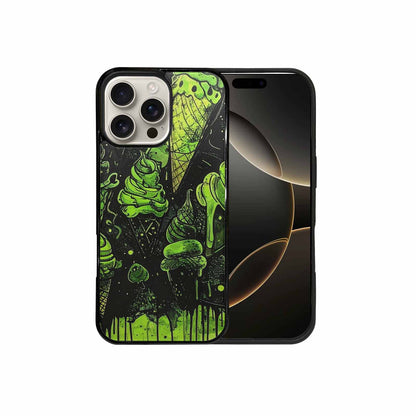 iPhone 16 Pro Max Case — Ice Cream Motif Black Green Ink, Custom Made Phone Cover