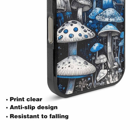iPhone 16 Pro Case — Mushrooms General Black Blue Ink Mushrooms, Custom Phone Case