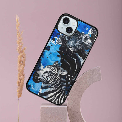 iPhone 15 Plus Case — Animal Print Black Blue Ink Animal, Customized Protective Case