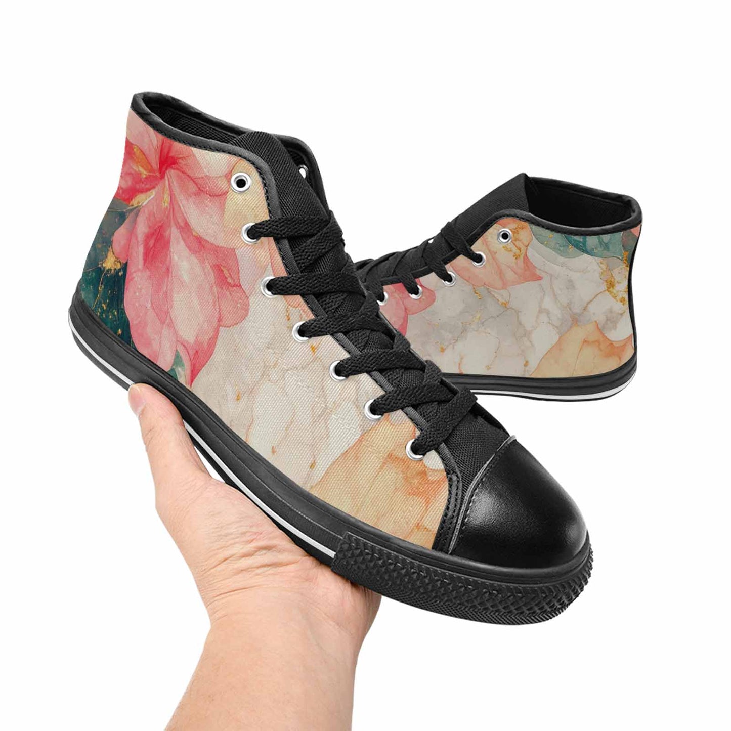 WOMEN'S Marble Floral High Top Canvas Cottagecore Sneakers
