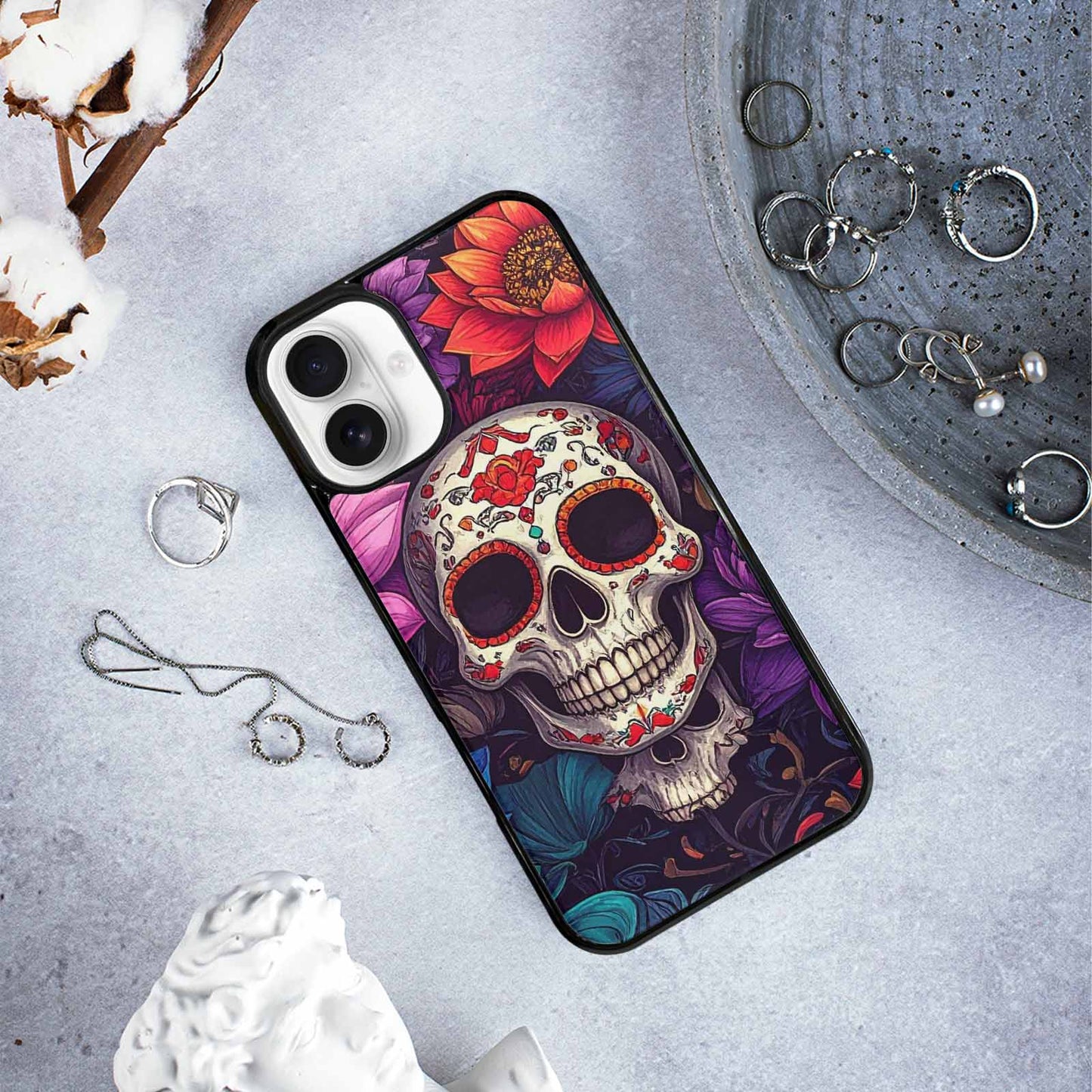 iPhone 16 Plus Case — Lotus Skulls, Original Design Phone Case
