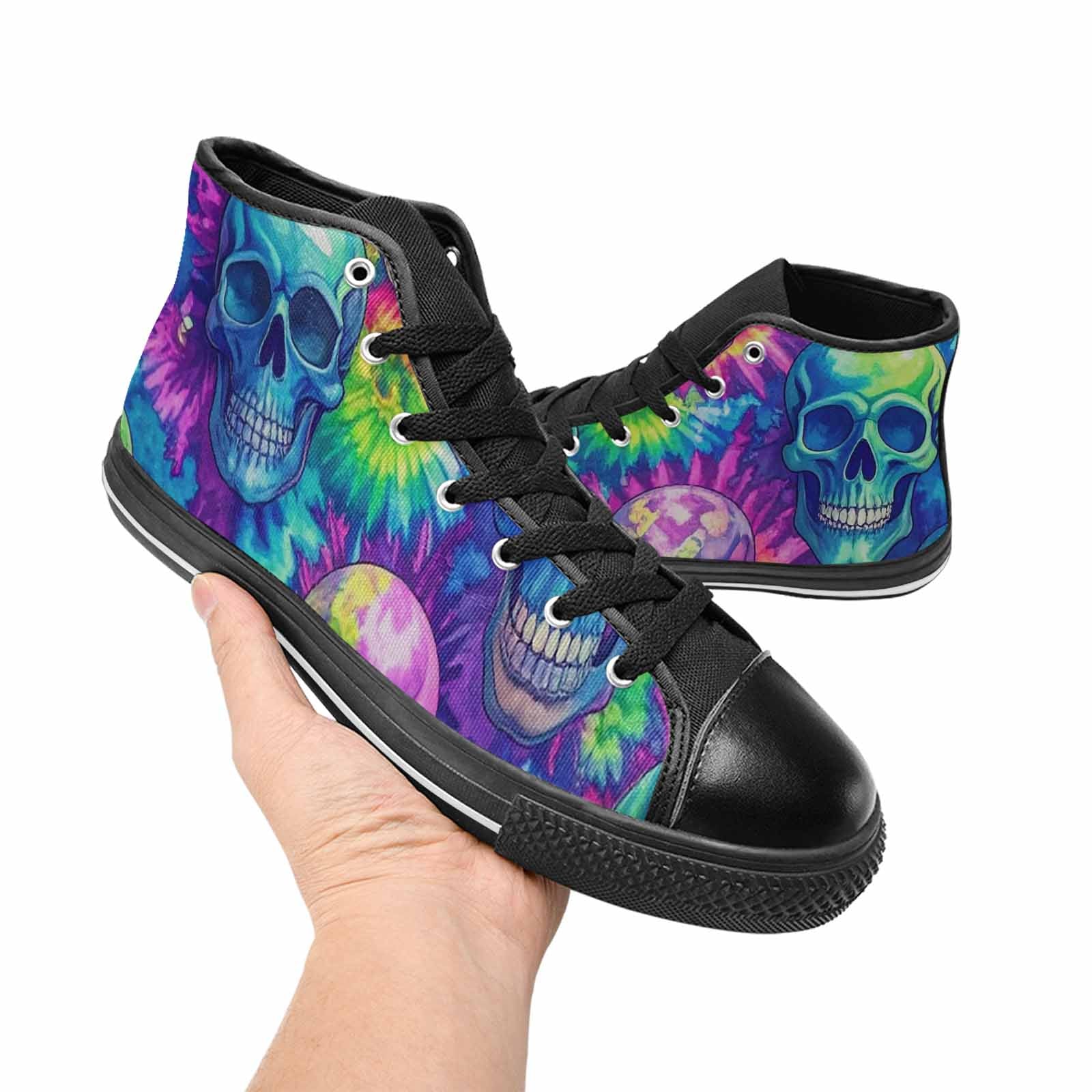 WOMEN'S Tie Dye Skulls Print High Top Canvas Aesthetic Sneakers