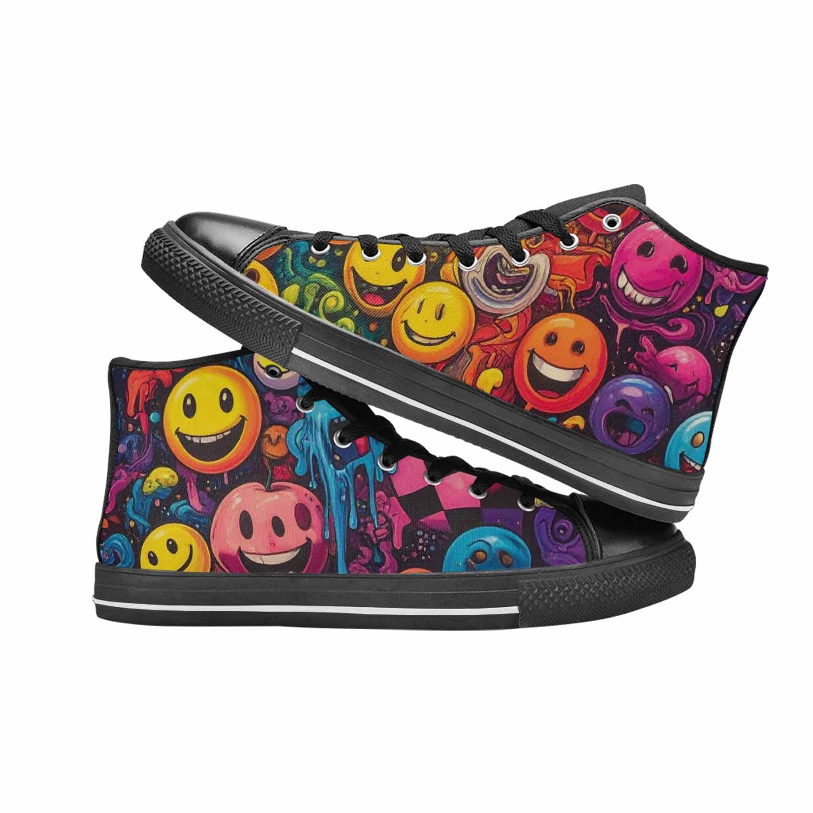 MEN'S Yellow Smiley Face High Top Canvas Neon Fantasy Custom Shoes