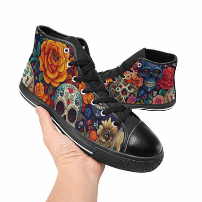 WOMEN'S Skull High Top Canvas Vibrant Chaos Sneakers
