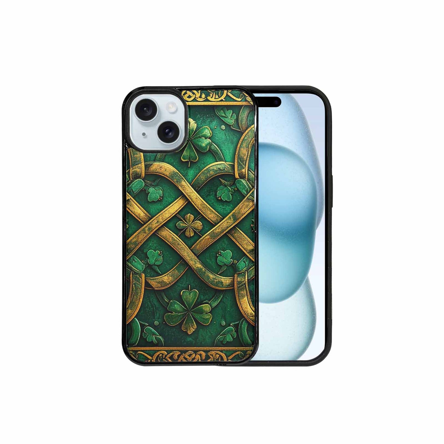 iPhone 15 Plus Case — Irish Celtic Knot Pattern Shamrocks Seamless, Custom Print Case Cover
