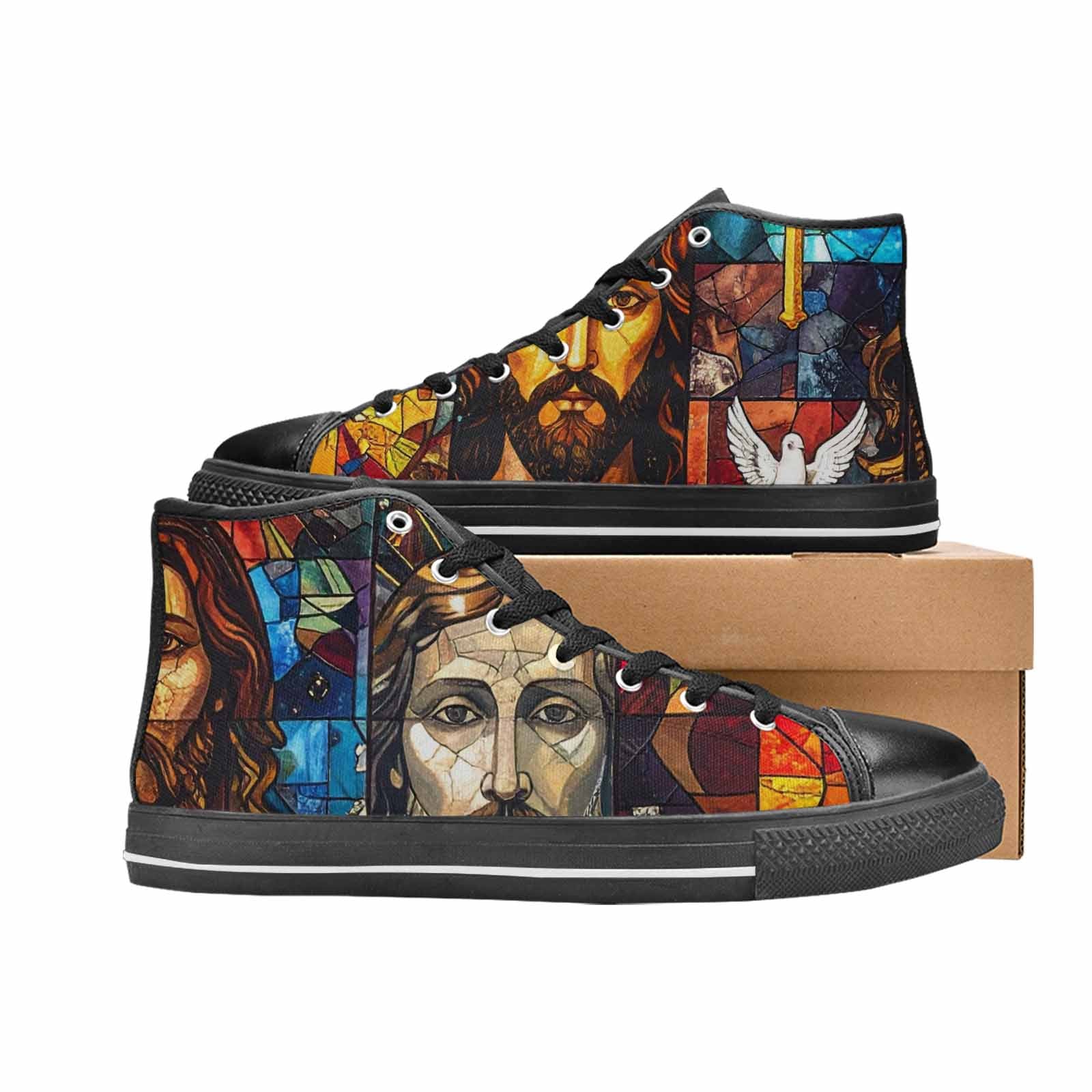 MEN'S Jesus Face Small High Top Canvas Wallpaper Art Sneakers