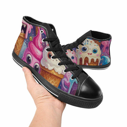 WOMEN'S Melting Icecream Cone Monster High Top Canvas Cottagecore Custom Sneakers