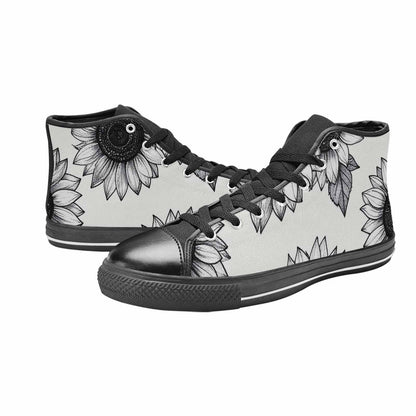 WOMEN'S Minimalist Line Art Sunflower High Top Canvas Surreal Sneakers