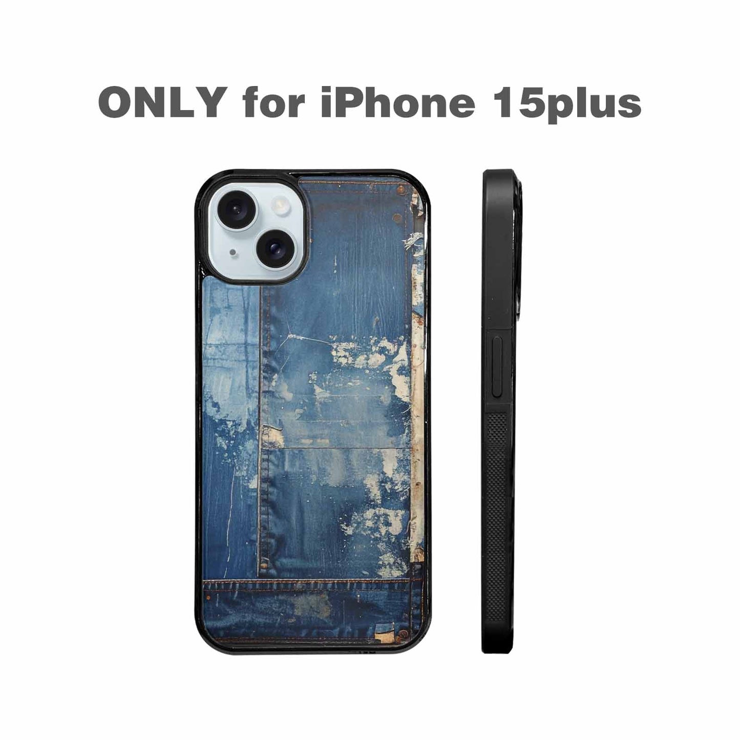 iPhone 15 Plus Case — Denim Distressed Textures Print Edge To, Custom Printed Phone Case